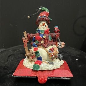 Cast Iron Festive Snowman Holiday stocking hanger